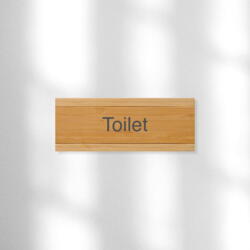 Toilet-skilt, bambus 60x150 mm, grå folietekster