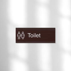 Unisex-toilet skilt 60x150 mm, mørk bambus, hvid folietekst