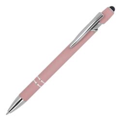 Metalpen med stylus-funktion for skærmbrug samt gummireret greb - med logo
