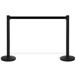 Afspærringsstander, 1 stk, metal, 3 m bånd, Sort stolpe, sort bånd