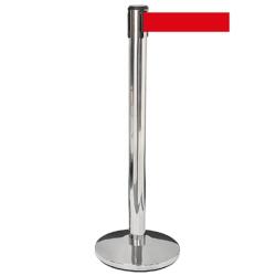 Afspærringsstander, 1 stk, metal, 3 m bånd, sølv stolpe, rødt bånd