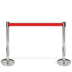 Afspærringsstander, 1 stk, metal, 3 m bånd, sølv stolpe, rødt bånd