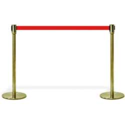 Afspærringsstolper Crowd Control med bånd, 2 stolper m. rødt bælte, Guld