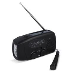 Nødradio Safesound: Radio AM/FM, powerbank 1800 mAh og lommelygte for 15 timer. Med solcelleopladning, håndsving eller USB-C-kabel