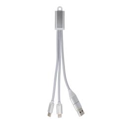 Opladningskabel USB-A og USB-C og lightningforbindelser - i sølvfarvet aluminium
