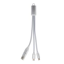 Opladningskabel USB-A og USB-C og lightningforbindelser - i sølvfarvet aluminium