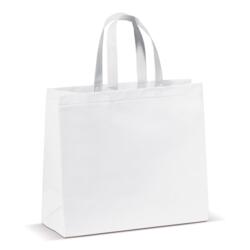 Taske af non-woven materiale 35x40 cm med bund - 16 cm bred, hvid, med tryk