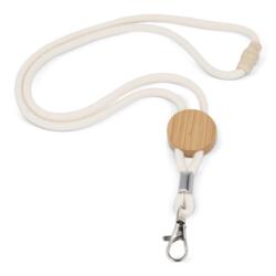 Keyhanger af bomuld med logo på bambusskyderen Ø30 mm