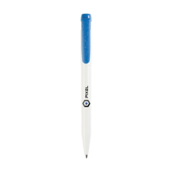 Antibakteriel kuglepen fra mærket Stilolinea. Med blå skriftpåfyldning og lyseblå farvet klip/trykknap.