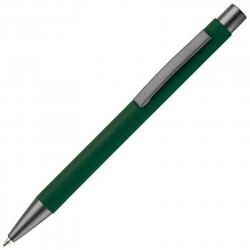 Grøn kuglepen i aluminium med elegant soft touch, solid metal clips og med lasergravet logo.