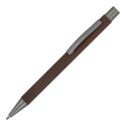 Mørkebrun kuglepen i aluminium med elegant soft touch, solid metal clips og med lasergravet logo.