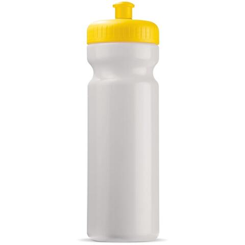 Klassisk hvid og gul lækfri drikkeflaske i BPA-.fri plast, 750 ml med trykt logo