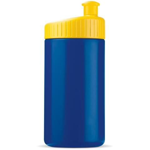 Klassisk blå og gul lækfri drikkeflaske i BPA-.fri plast, 500 ml med trykt logo