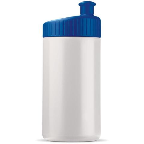 Klassisk hvid og blå lækfri drikkeflaske i BPA-.fri plast, 500 ml med trykt logo