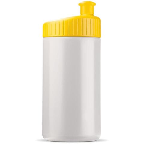 Klassisk hvid og gul lækfri drikkeflaske i BPA-.fri plast, 500 ml med trykt logo