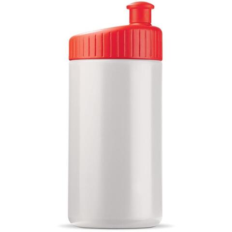 Klassisk hvid og rød lækfri drikkeflaske i BPA-.fri plast, 500 ml med trykt logo