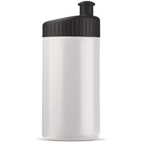 Klassisk hvid og sort lækfri drikkeflaske i BPA-.fri plast, 500 ml med trykt logo