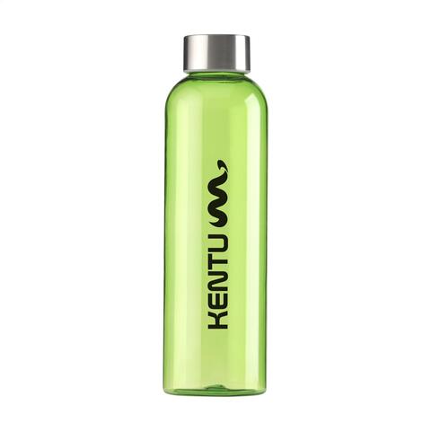 Transparent grøn, BPA-fri vandflaske af holdbart Eastman Tritan™. Med skruelåg i rustfrit stål. Det slanke design skiller sig ud og føles godt i hånden. Spildfri. Kapacitet på 650 ml og trykt logo.