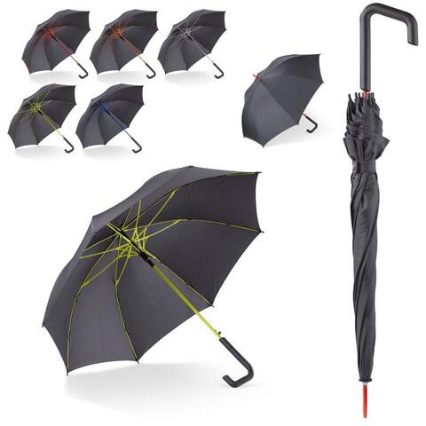 Paraply med farverige glasfiberstænger - med 1-farvet logo