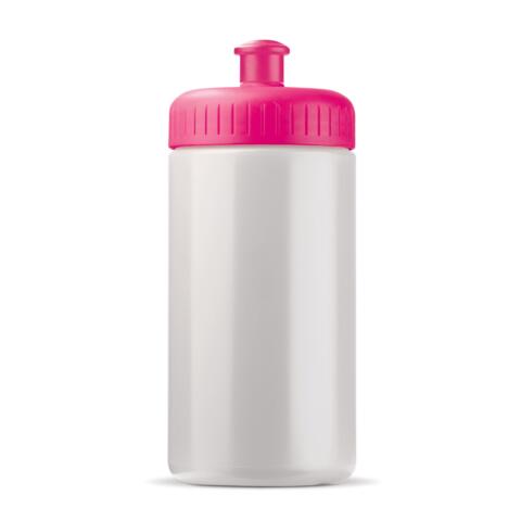 Hvid - pink sportsflaske med mange farver i forskellige kombinationer, med logo.