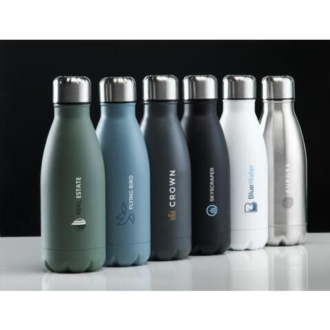 Topflask 500 ml single wall drikkeflaske med lasergraveret logo. Enkeltvægget vandflaske i rustfrit stål med lækfrit skruelåg. Beregnet til at bevare temperaturen på kolde drikke. Indhold 500 ml.