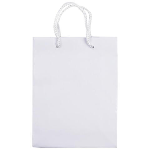 Hvid papirspose med logo & bomuldssnor 8x18x24 cm
