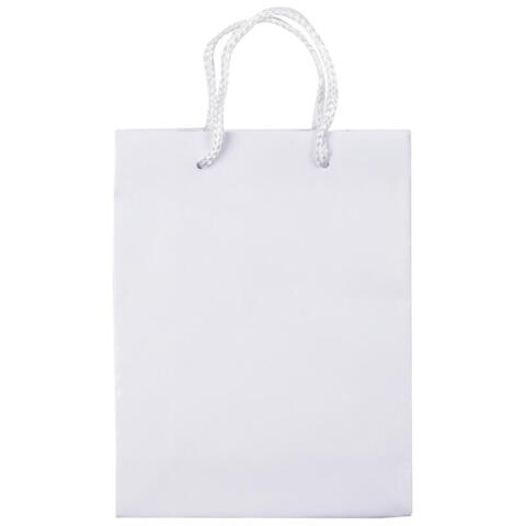 hvid papirspose med logo & bomuldssnor 8x18x24 cm
