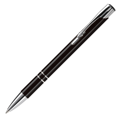 Sort metalpen med fuldfarvet logo