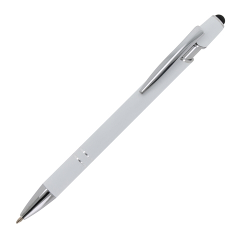 Metalpen med stylus-funktion for skærmbrug samt gummireret greb - med logo