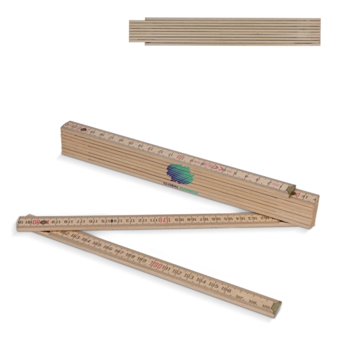 Tommestok i træ med logo