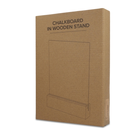 Kridttavle i træstativ med logo