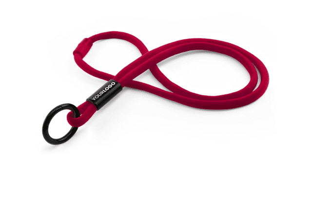 Rund 10 mm keyhanger med nakkesikring og logo på plastspænde