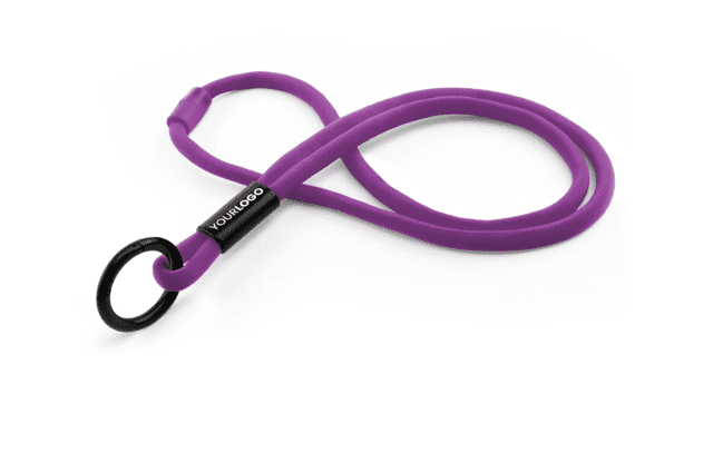 Rund 10 mm keyhanger med nakkesikring og logo på plastspænde