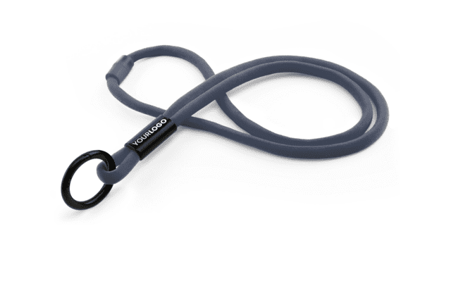 Rund 10 mm keyhanger med nakkesikring og logo på plastspænde