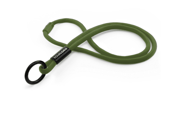 Rund 10 mm keyhanger med nakkesikring og logo på plastspænde