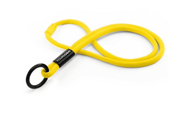 Rund 10 mm keyhanger med nakkesikring og logo på plastspænde