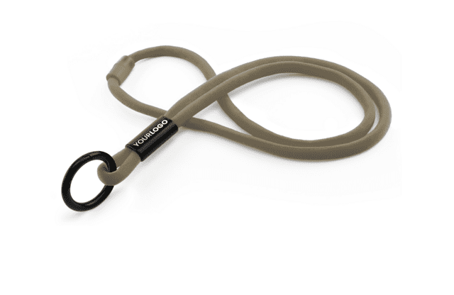 Rund 10 mm keyhanger med nakkesikring og logo på plastspænde