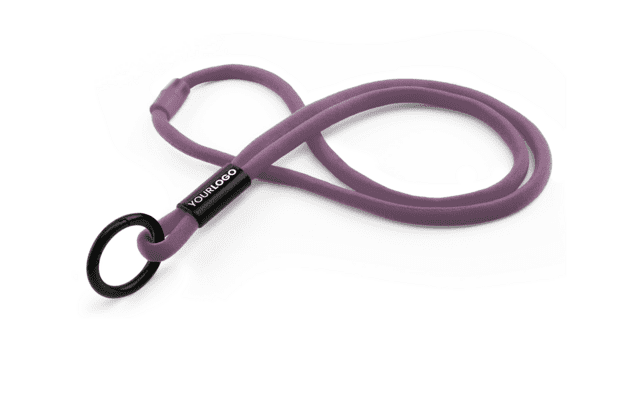 Rund 10 mm keyhanger med nakkesikring og logo på plastspænde