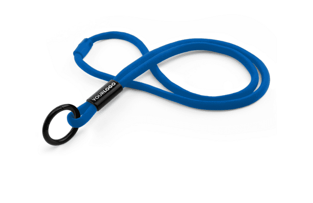 Rund 10 mm keyhanger med nakkesikring og logo på plastspænde