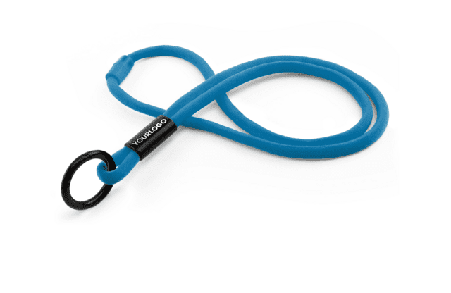 Rund 10 mm keyhanger med nakkesikring og logo på plastspænde