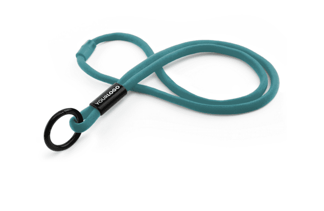 Rund 10 mm keyhanger med nakkesikring og logo på plastspænde