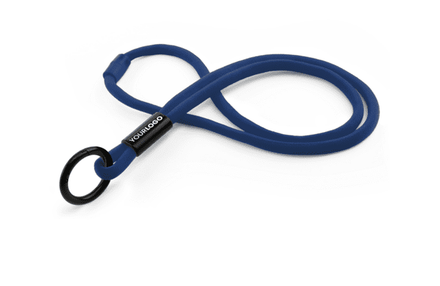 Rund 10 mm keyhanger med nakkesikring og logo på plastspænde