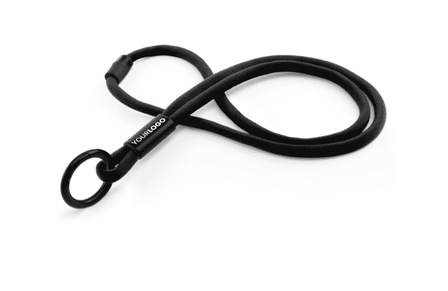 Rund 10 mm keyhanger med nakkesikring og logo på plastspænde