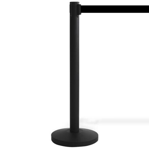 Afspærringsstander, 1 stk, metal, 3 m bånd, Sort stolpe, sort bånd