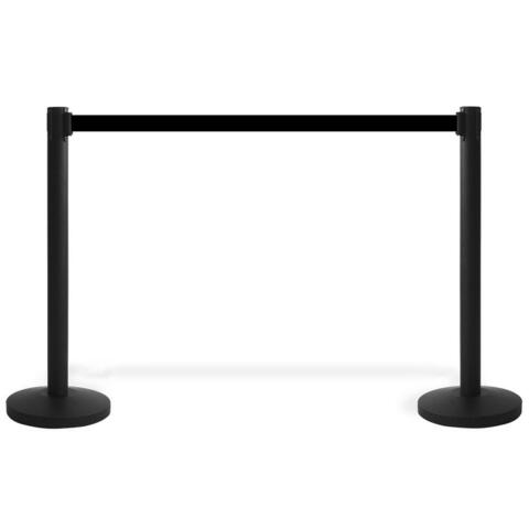 Afspærringsstander, 1 stk, metal, 3 m bånd, Sort stolpe, sort bånd