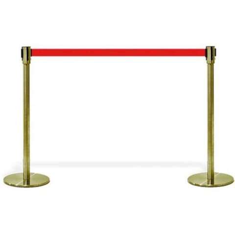 Afspærringsstolper Crowd Control med bånd, 2 stolper m. rødt bælte, Guld