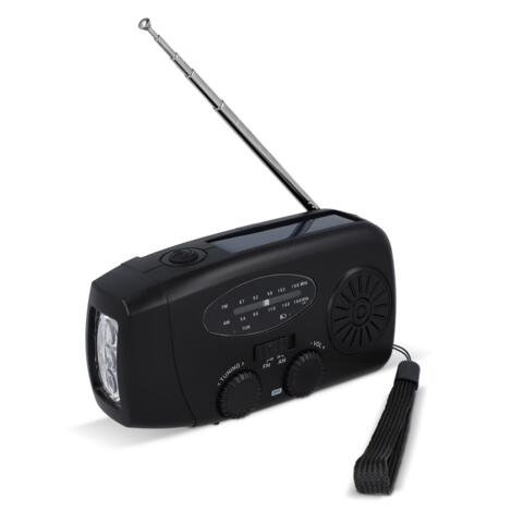 Safesound Nødradio med Radio, Lommelygte, Powerbank - Opladning: håndsving/USB/Solcelle