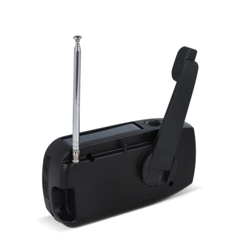 Nødradio Safesound: Radio AM/FM, powerbank 1800 mAh og lommelygte for 15 timer. Med solcelleopladning, håndsving eller USB-C-kabel