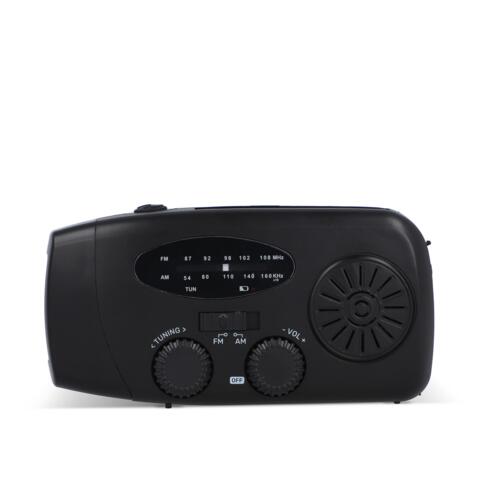 Nødradio Safesound: Radio AM/FM, powerbank 1800 mAh og lommelygte for 15 timer. Med solcelleopladning, håndsving eller USB-C-kabel
