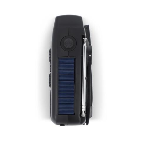 Nødradio Safesound: Radio AM/FM, powerbank 1800 mAh og lommelygte for 15 timer. Med solcelleopladning, håndsving eller USB-C-kabel